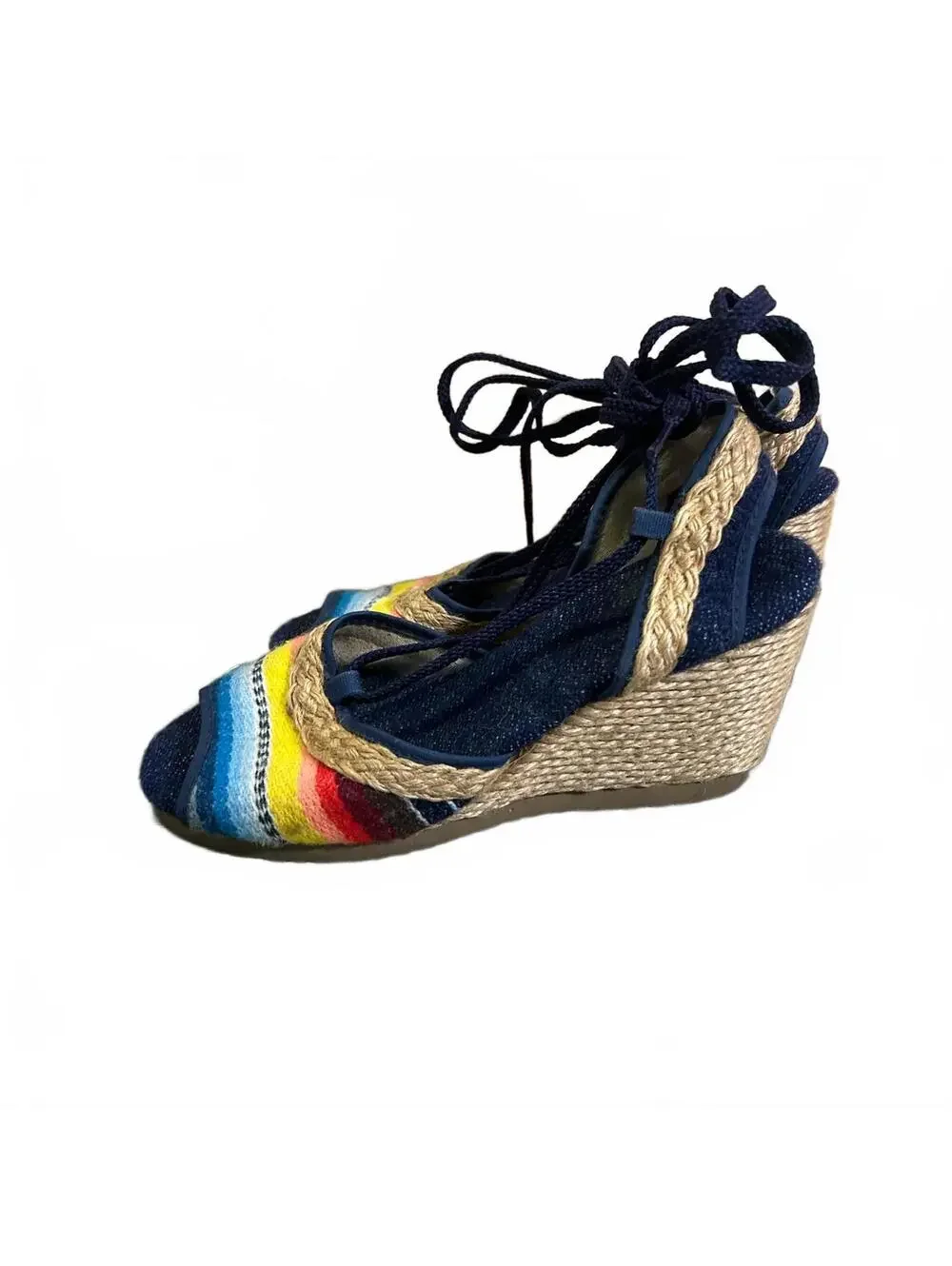 Rainbow Gladiator Espadrille Wedges Size 7 B Heel Summercore pride fairy
